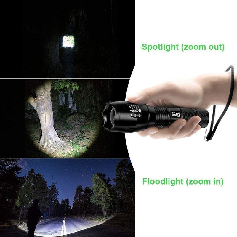 ULTRAFIRE 2 Pack A100 LED Hunting Flashlight,800 Lumen 3-Color-Light Tactical Flashlight 5 Modes Zoomable Small LED Hand held Flashlights (White Light/RED Light/Green Light) - Image 5